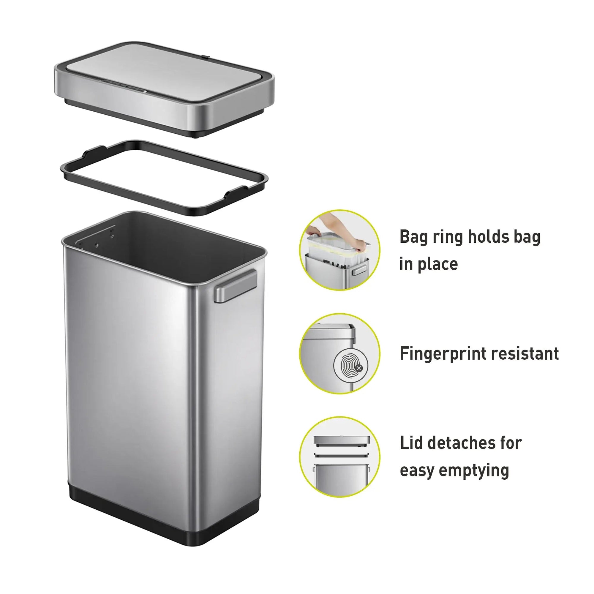 EKO Mirage T 50L stainless steel sensor bin with motion-activated lid