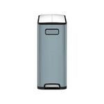 Blue waste bin with black accents on a white background