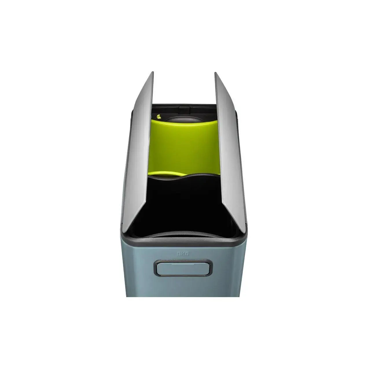 Top of open waste bin on white background