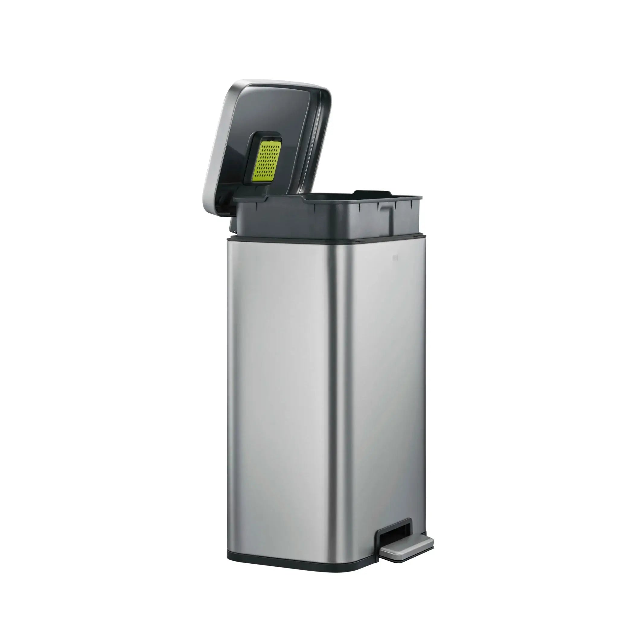 Stainless Steel waste bin with lid open and inner bin rasied