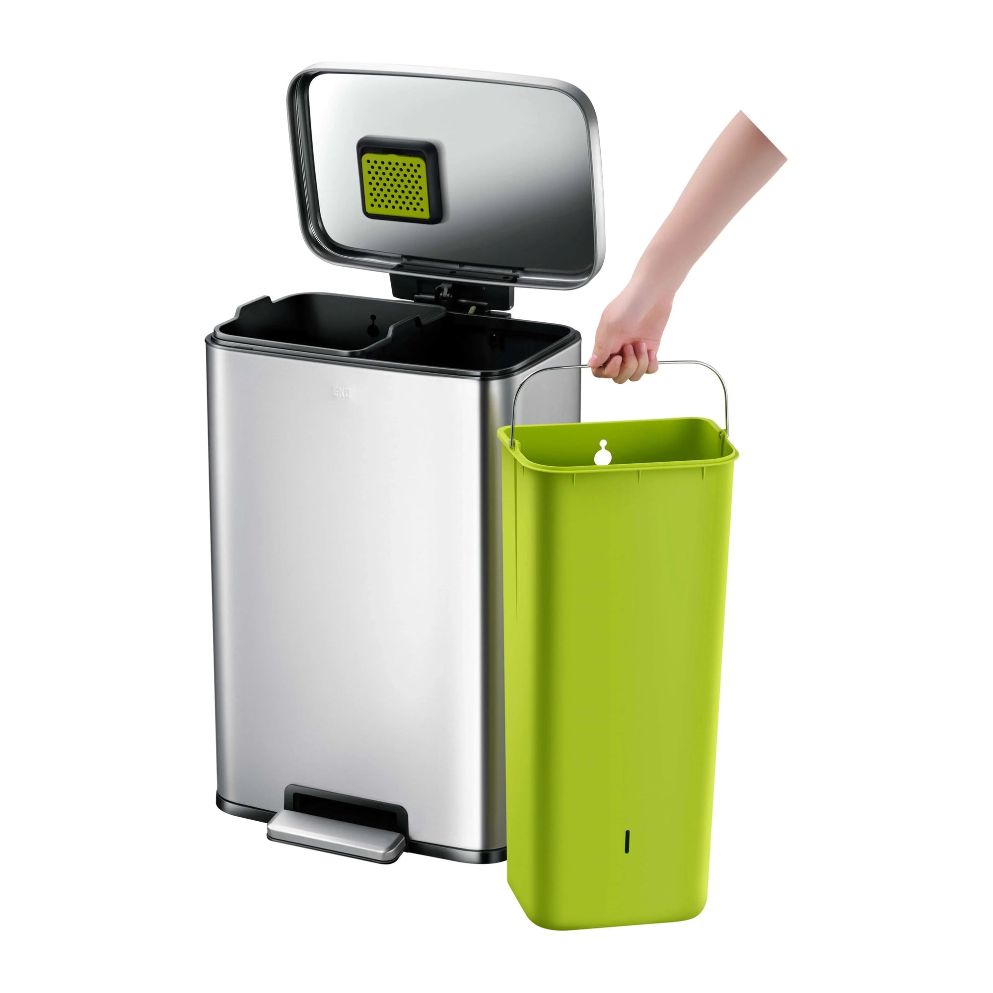 removal of inner bin from Stainless Steel bin on white background