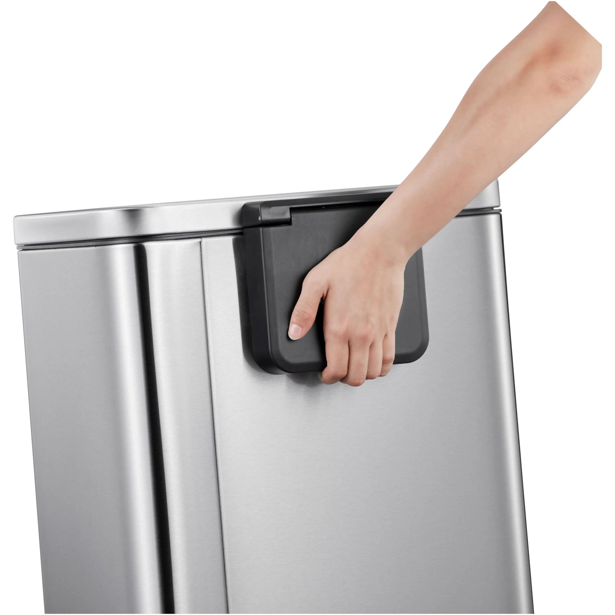 Handle of Stainless Steel waste bin on white background