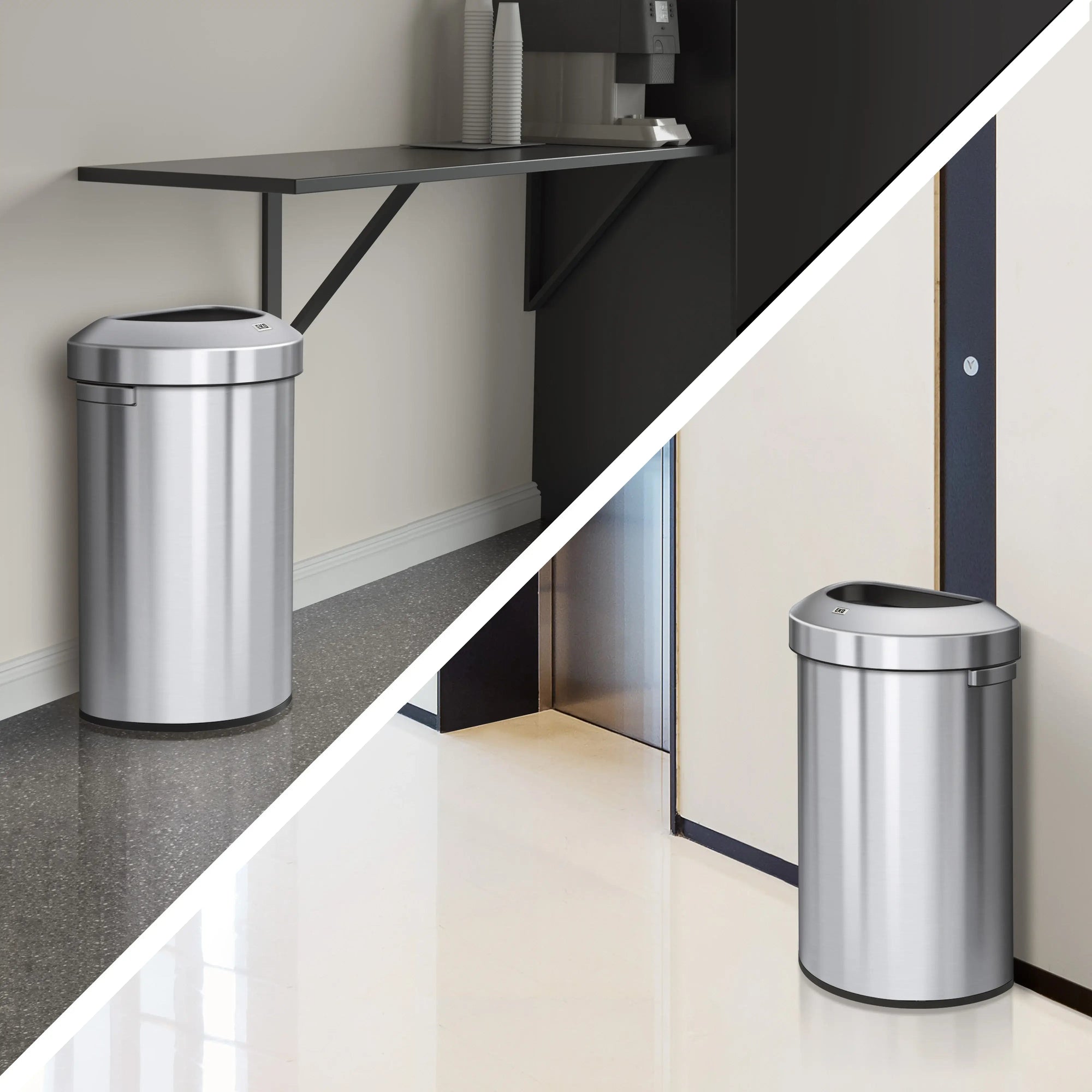 Stainless steel commercial bin in office settings
