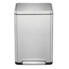 Stainless steel rectangular waste bin on a white background
