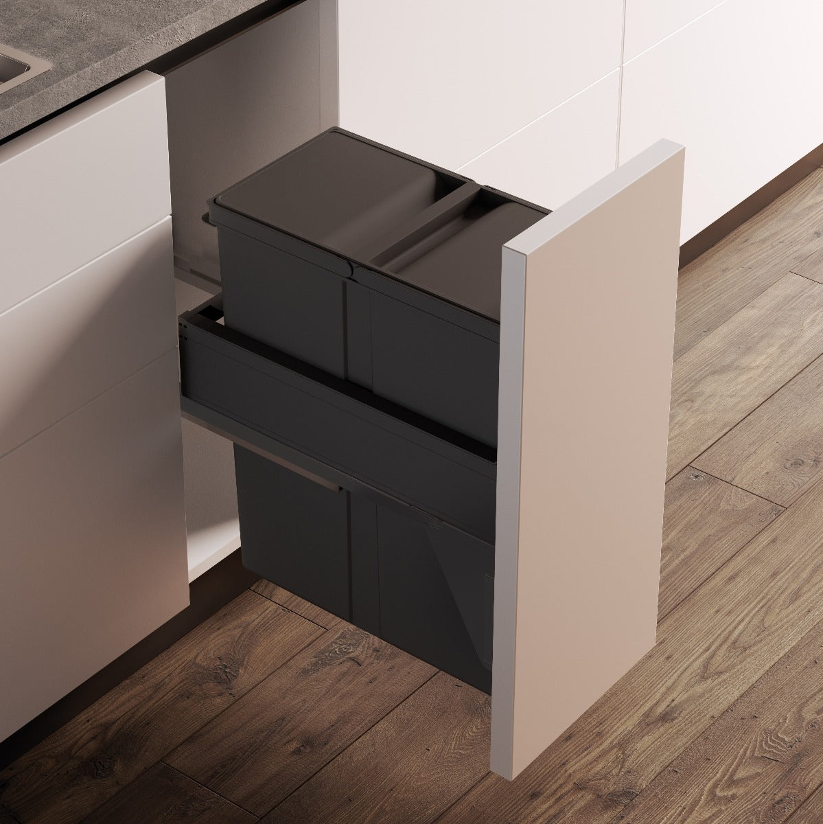the Gollinucci Single Compartment 40L In-cupboard bin is the largest single bin unit for a 300mm cabinet