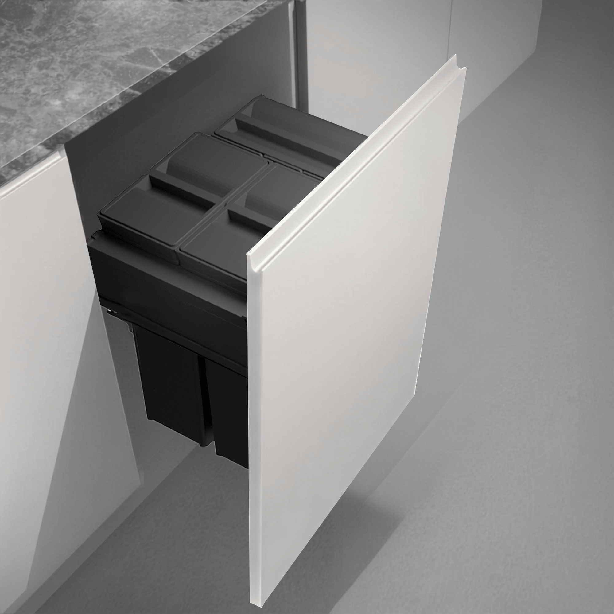Gollinucci Linea 580 three compartment 79 Litre in-cupboard kitchen bin in dark grey for 600mm wide cabinet 580PL/360-GY