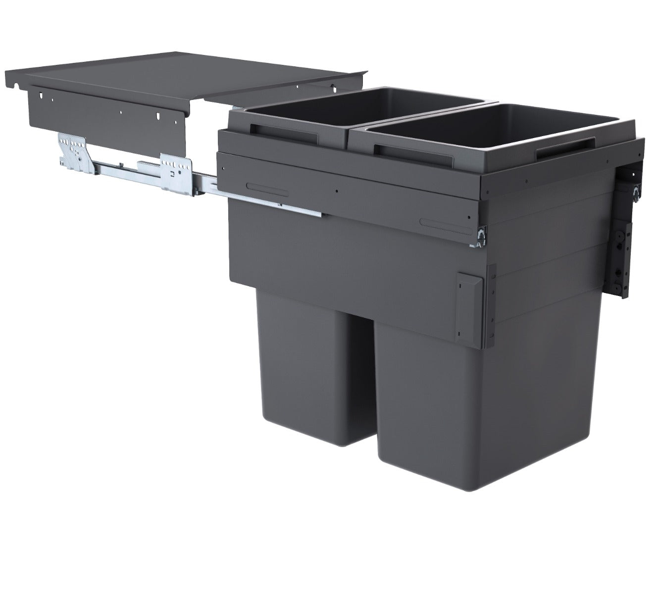Hailo Euro Cargo 2 Compartment 76L kitchen recycling bin with 2 dark grey 38 litre buckets