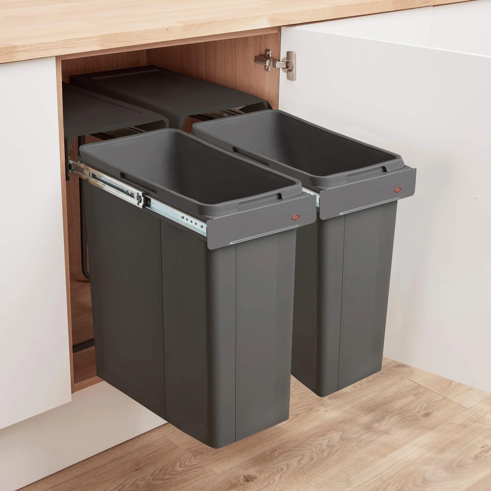Wesco 2-Compartment 84L Two Bin Set : 600mm Hinged Door