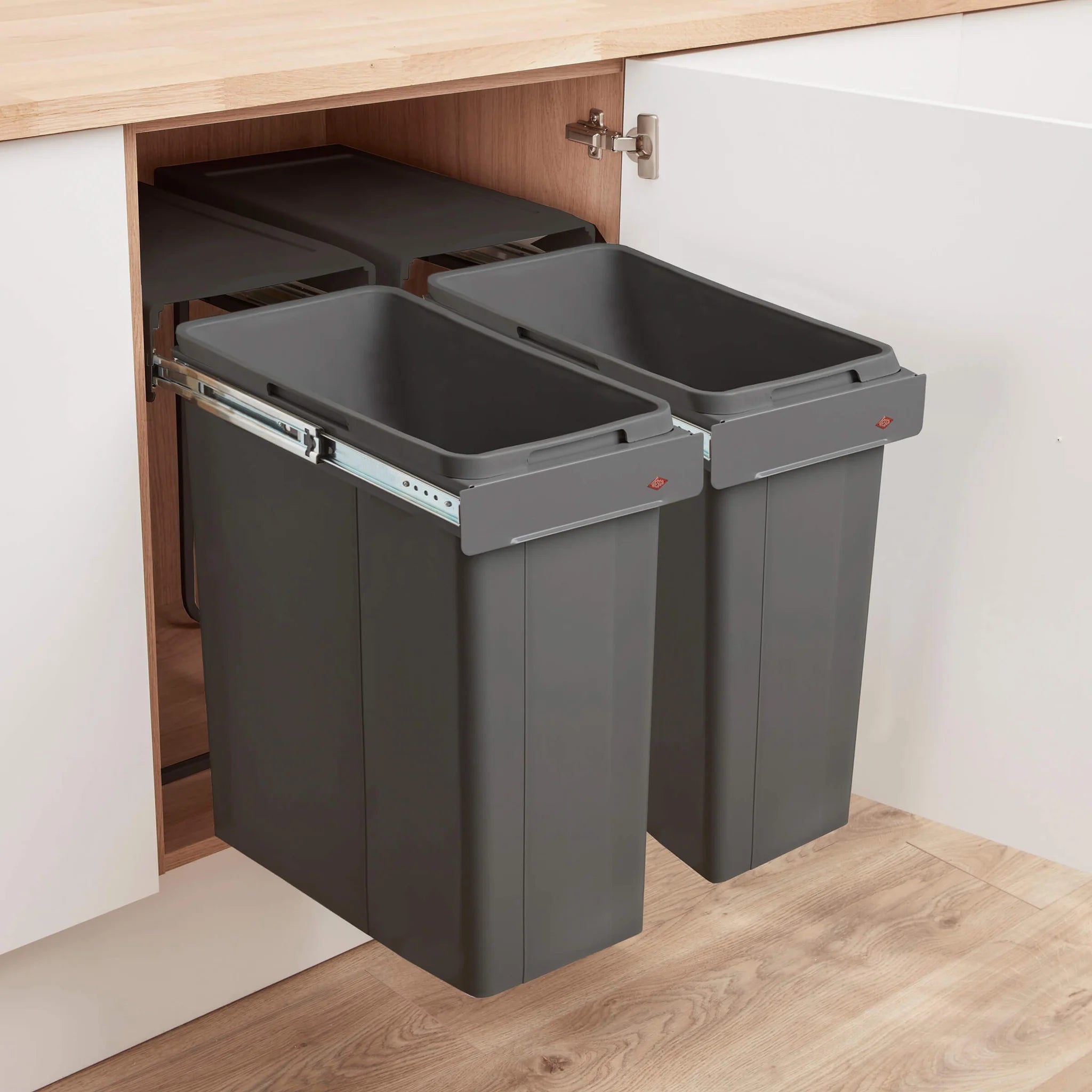 Wesco 2-Compartment 84L Two Bin Set : 600mm Hinged Door