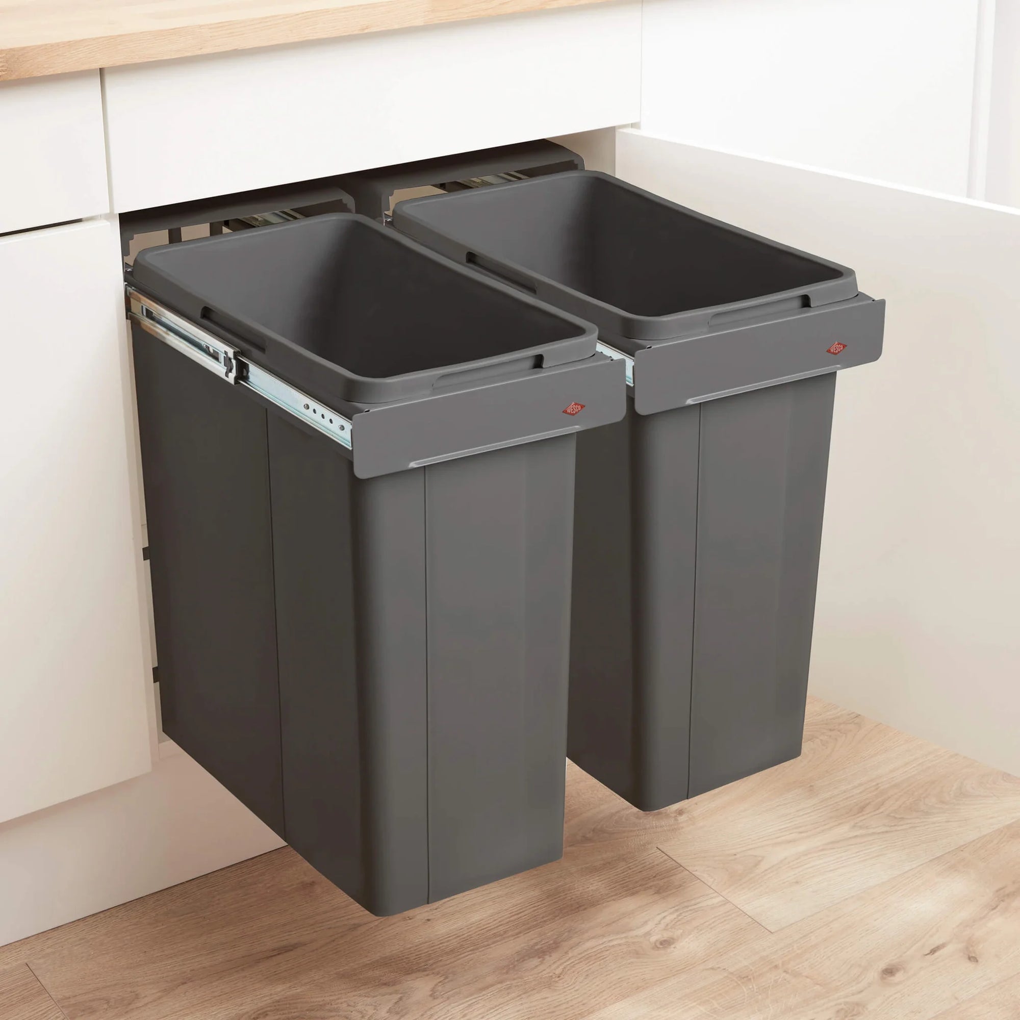 Wesco 2-Compartment 84L Two Bin Set : 600mm Hinged Door