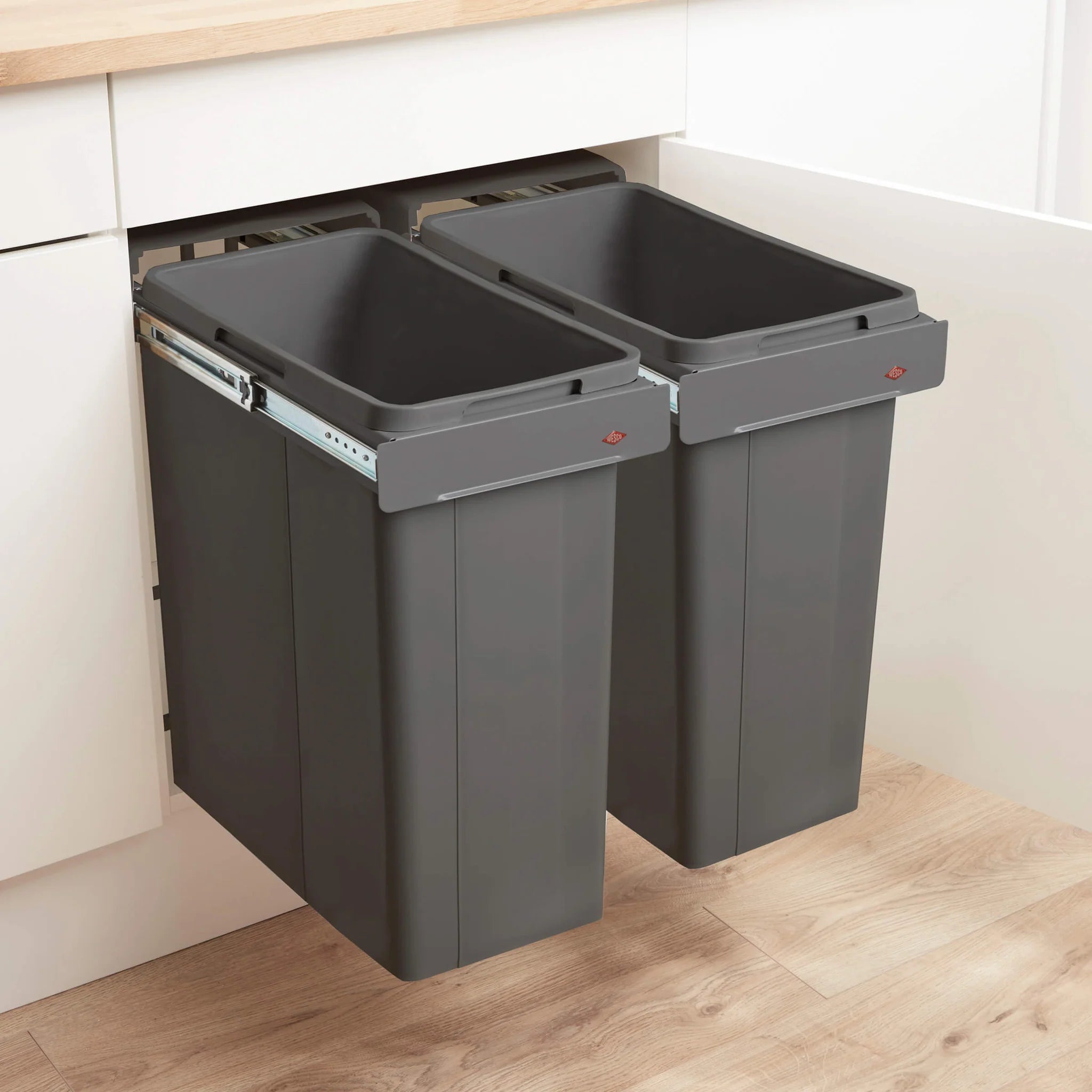 Wesco 2-Compartment 84L Two Bin Set : 600mm Hinged Door