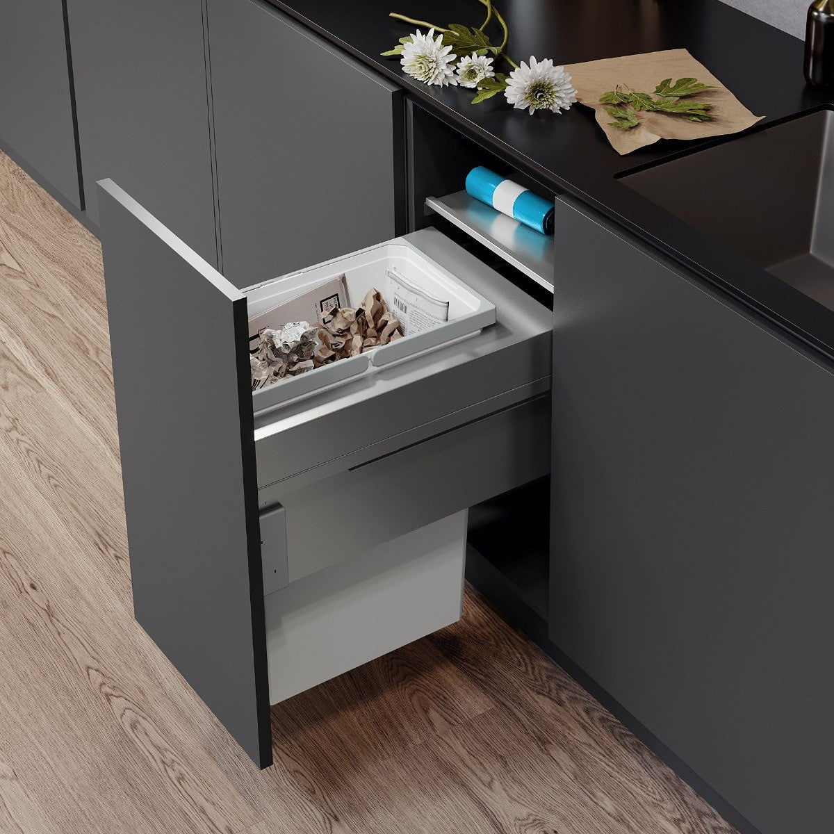 Vauth-Sagel ES-Pro Single Compartment 44L In-cupboard Bin - Silver Grey: 400mm Door - 515mm Deep