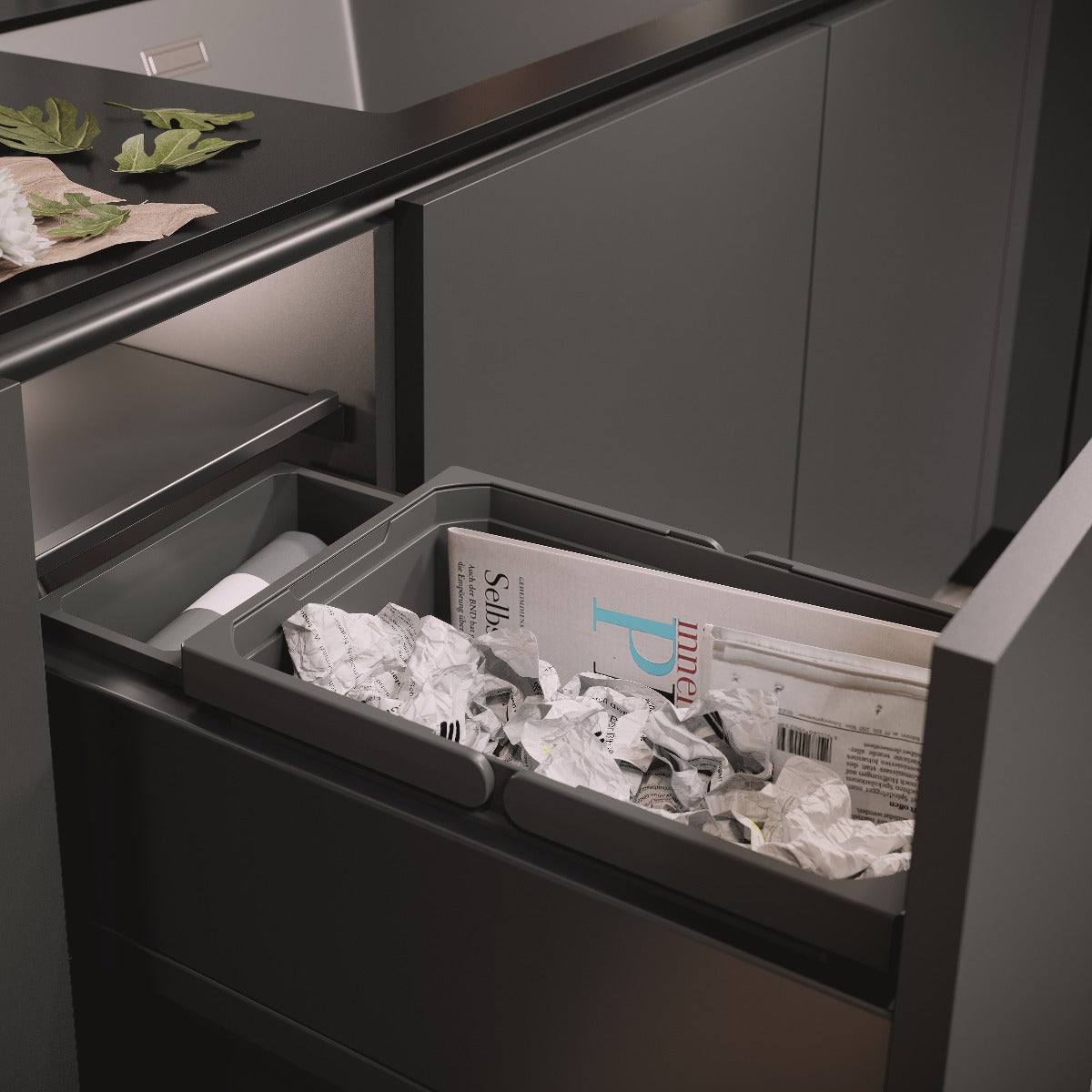 Vauth-Sagel ES-Pro Single Compartment 33.2L In-cupboard Bin - Lava Grey: 300mm Door