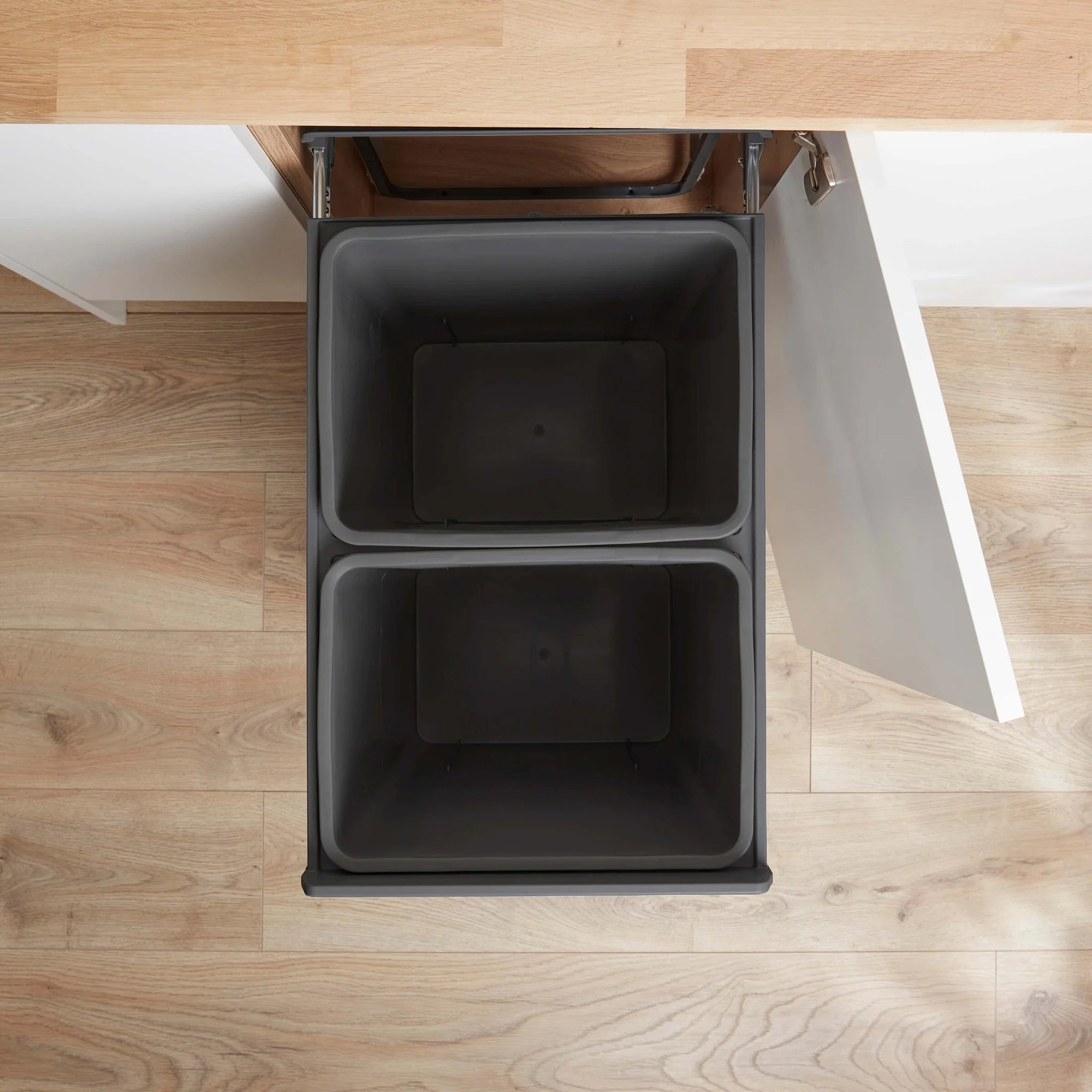 Wesco Big Bio Double 2 Compartment 64 litre in-cupboard kitchen recycling bin for 600mm wide hinged door cabinet 757812-72