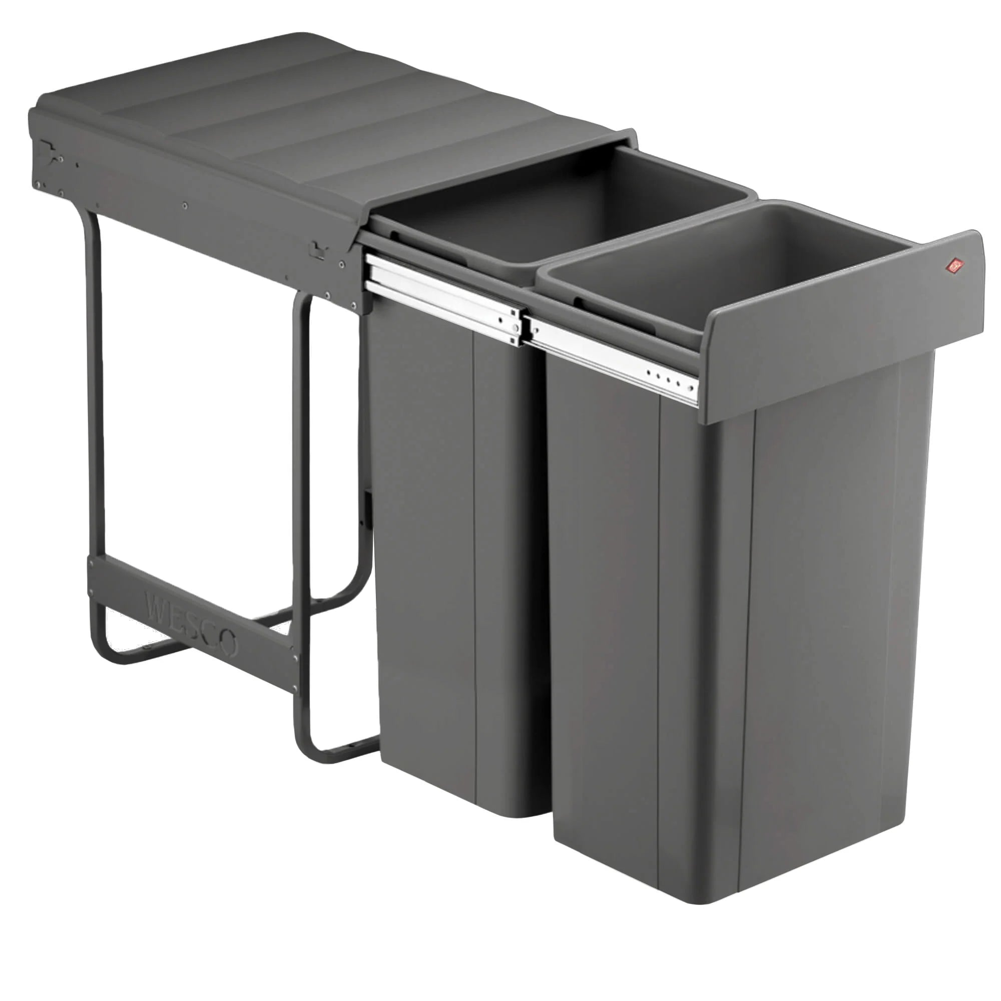 Wesco Big Bio Double 2 Compartment 64 litre in-cupboard kitchen recycling bin for 600mm wide hinged door cabinet 757812-72