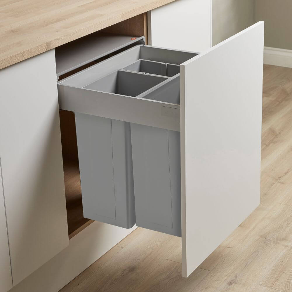 Wesco Pullboy-Z 3 compartment 82 Litre in-cupboard kitchen  recycling bin for 600mm wide cabinet 827WS682-85
