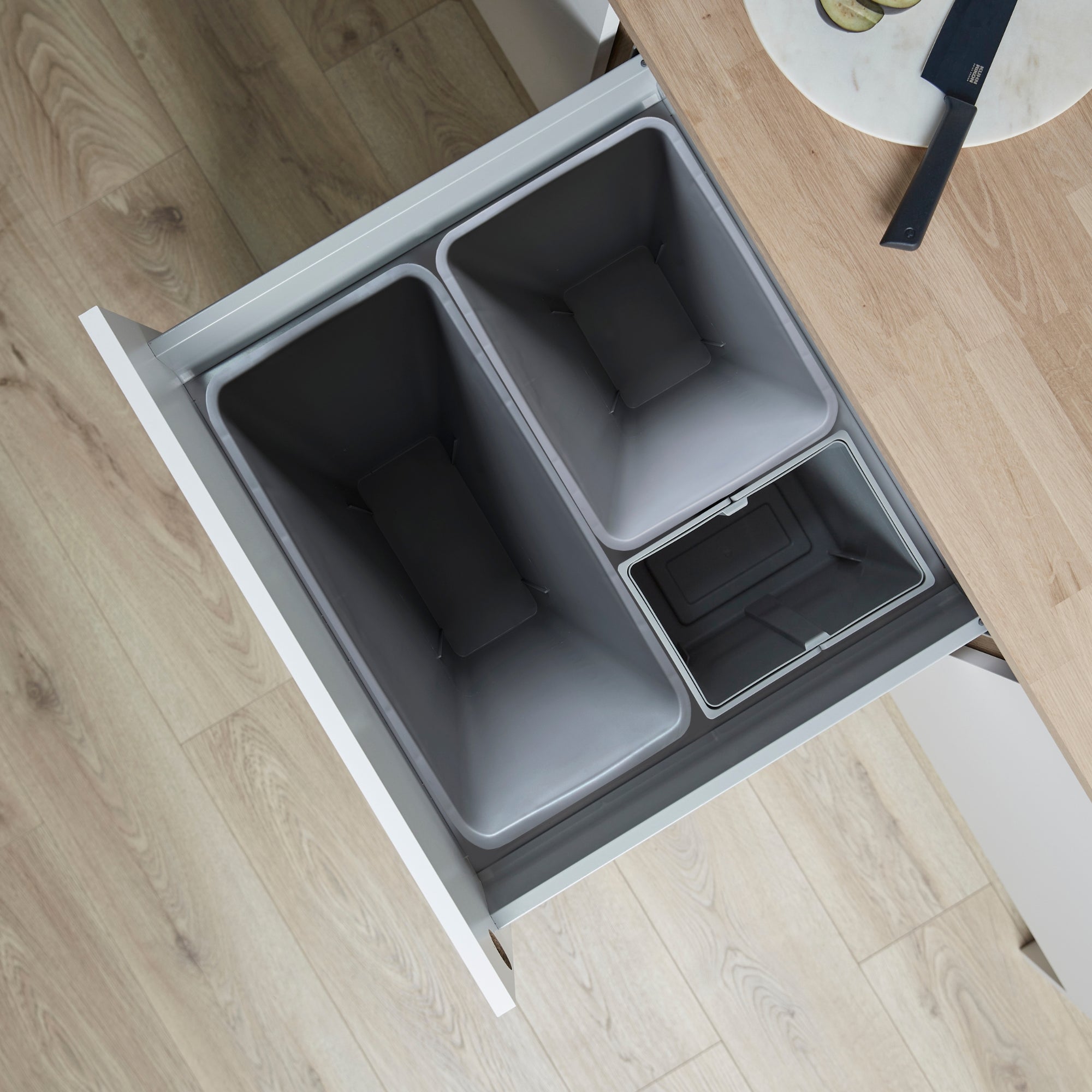 Wesco Pullboy-Z 3 compartment 82 Litre in-cupboard kitchen  recycling bin for 600mm wide cabinet 827WS682-85
