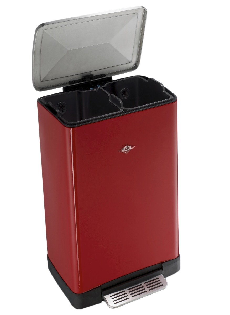 Wesco Big Double Boy 2-Compartment 36L Kitchen Recycling Bin: Red