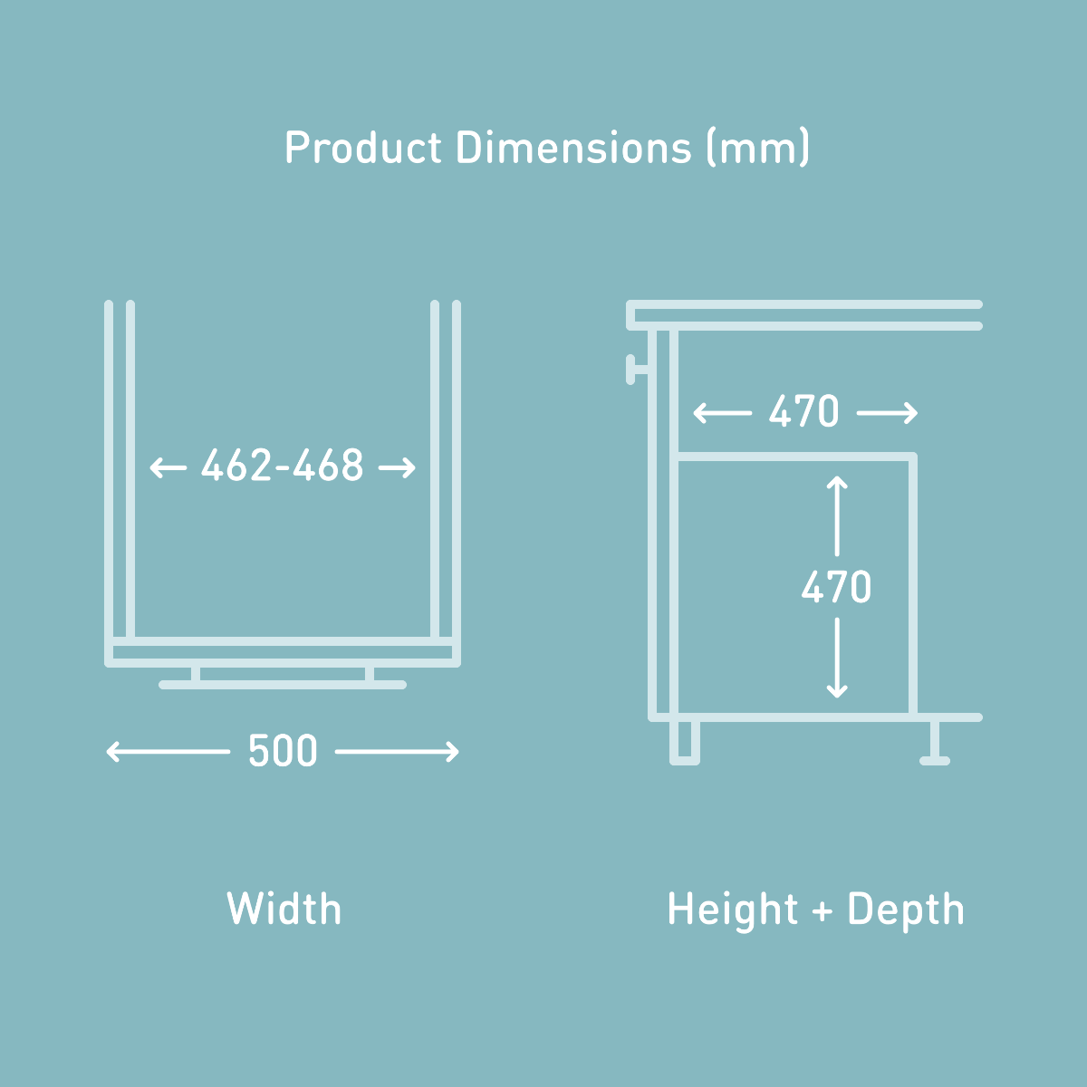 Fitting dimensions diagram for the Vauth-Sagel ES-Pro 3-Compartment 46L In-cupboard Recycling Bin