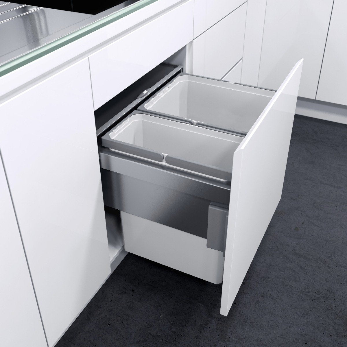 Vauth-Sagel ES-Pro 2-Compartment 60L Recycler - Silver Grey: 600mm Door
