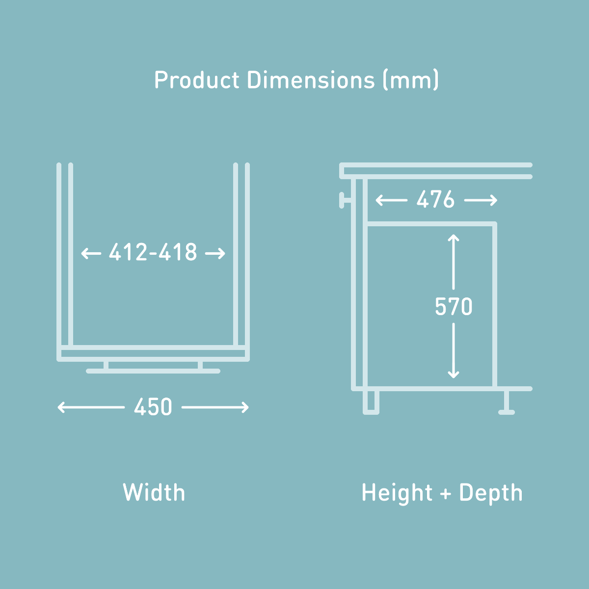 Fitting dimensions diagram for the Vauth-Sagel ES-Pro 2-Compartment 64L Recycler in Silver Grey