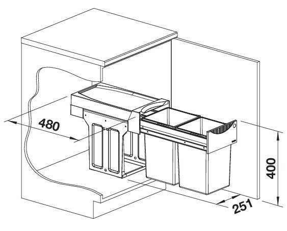 Blanco 2-Compartment 30L Recycling Bin: 300mm Door