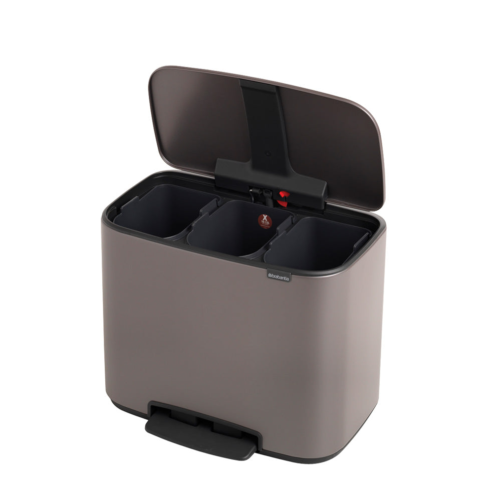 Brabantia Bo Pedal 3-Compartment 33L Kitchen Recycling Bin - Platinum