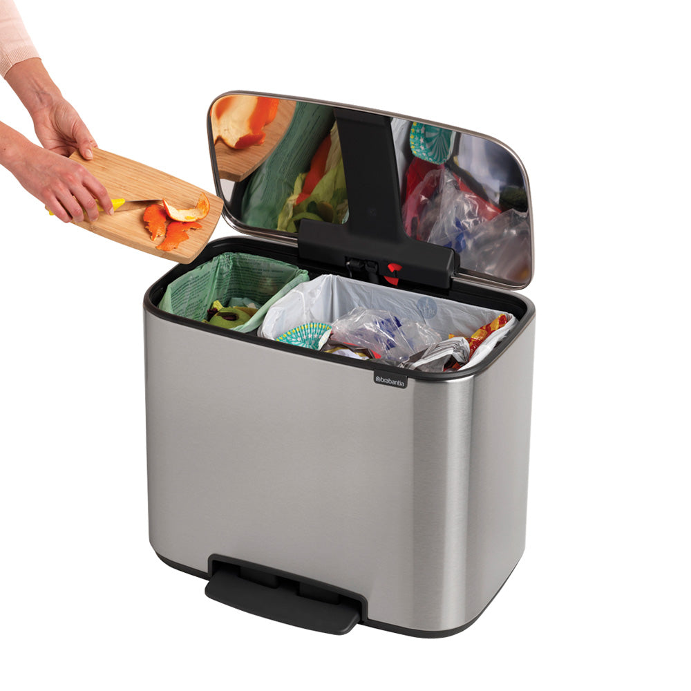 Brabantia Bo Pedal 2-Compartment 34L Kitchen Recycling Bin - Matt Steel