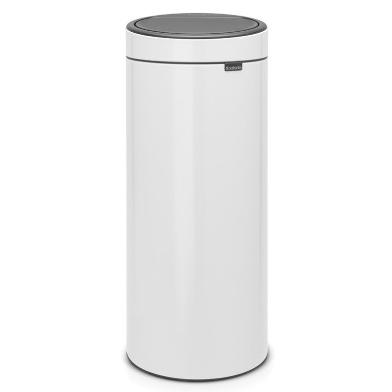 Touch Single Compartment Round 30 Litre Kitchen Bin in White: 115141