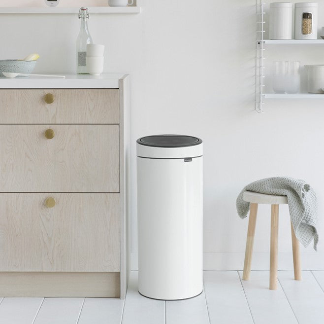 Brabantia Touch Single Compartment Round 30L Kitchen Bin - White