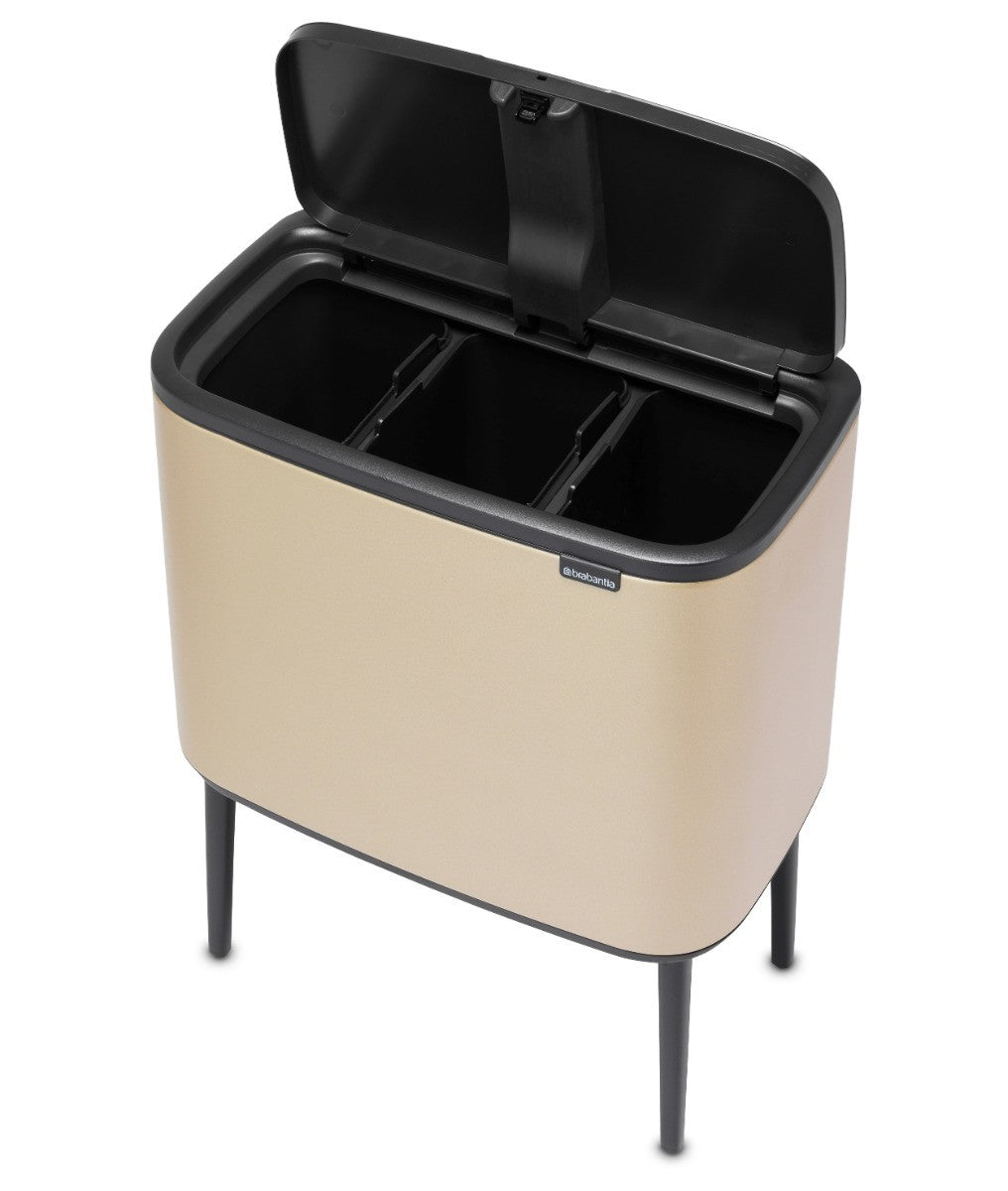 Brabantia Bo Touch 3-Compartment 33L Kitchen Recycling Bin - Metallic Gold