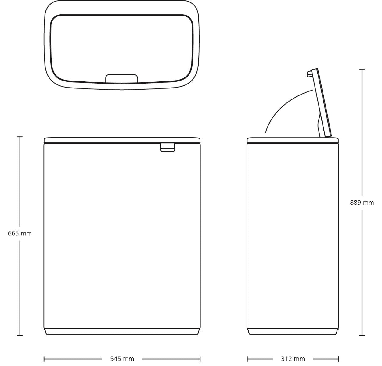 Brabantia Bo Touch Single Compartment 60 Litre Kitchen Bin - White