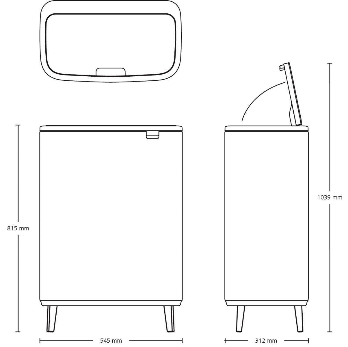 Brabantia Bo Hi Touch Single Compartment 60 Litre Kitchen Bin - Matt Black