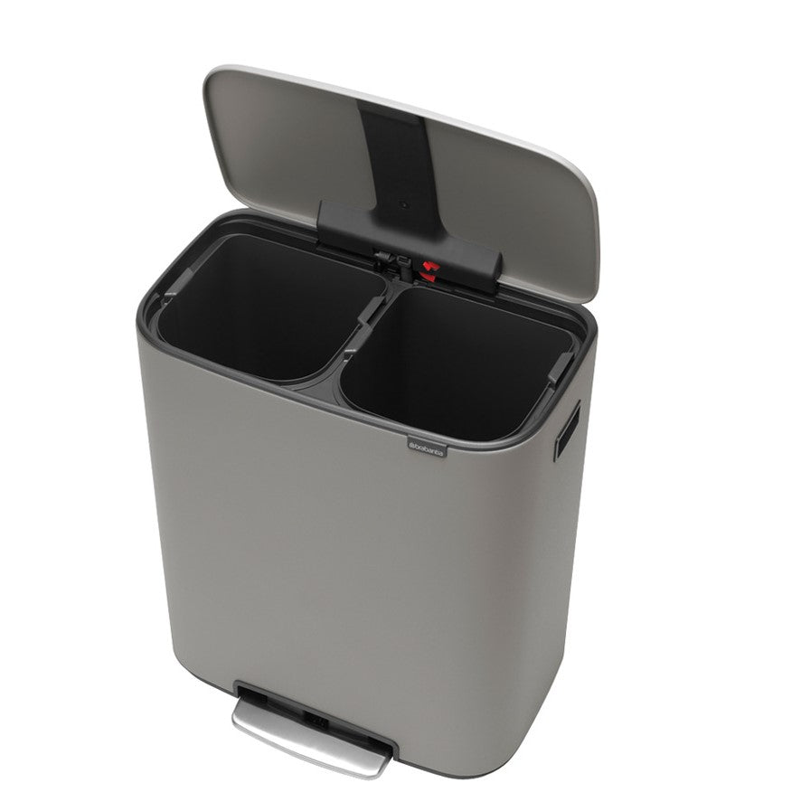 Brabantia Bo Pedal 2-Compartment 60 Litre Recycling Bin - Concrete Grey