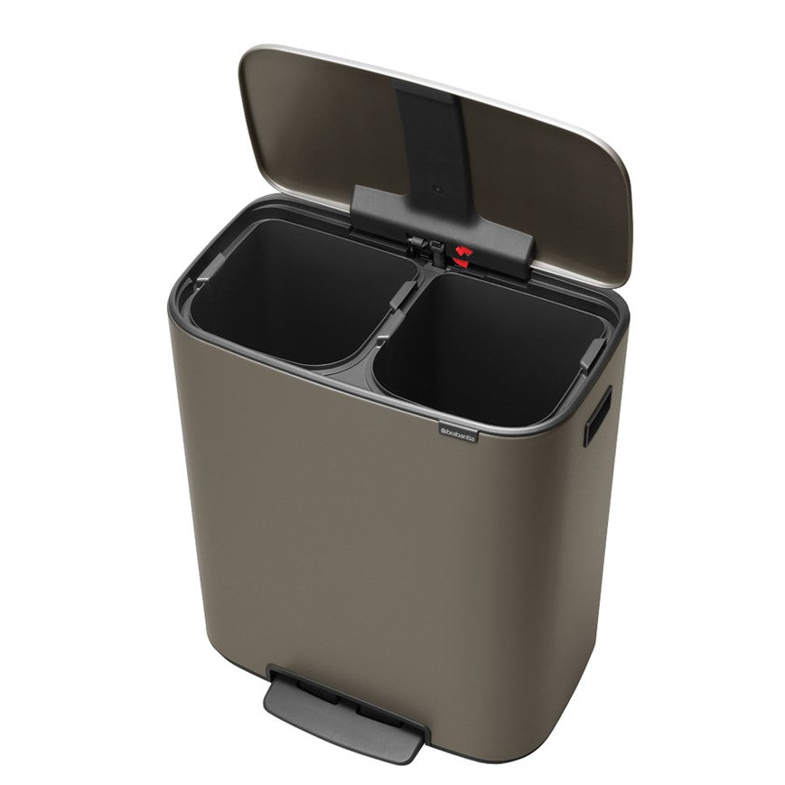 Brabantia Bo Pedal 60 Litre 2-Compartment Recycling Bin - Platinum