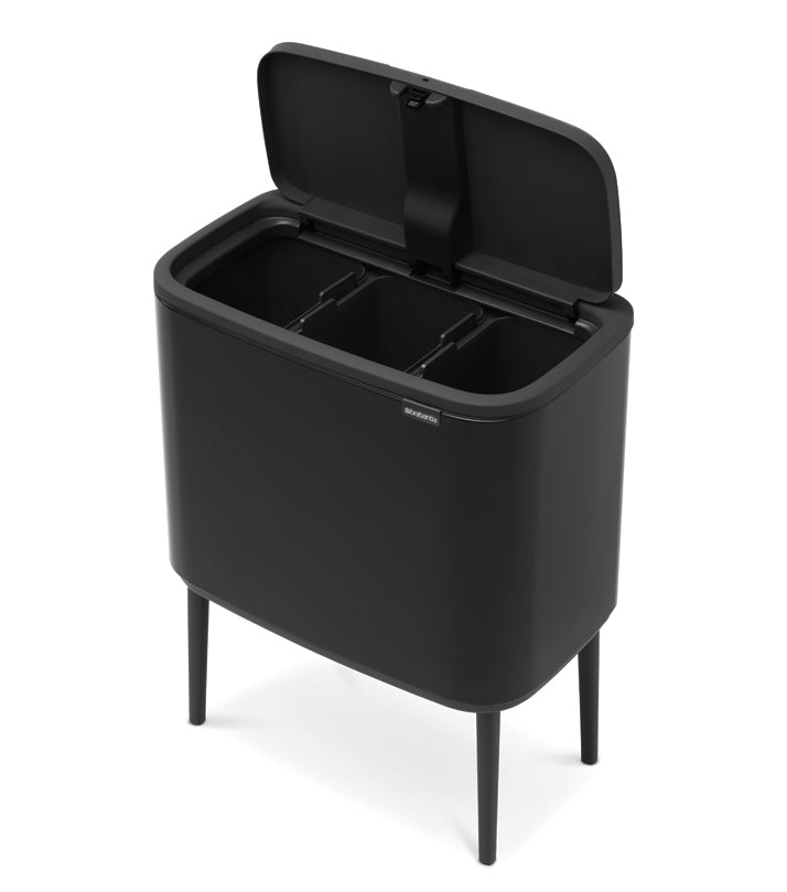 Brabantia Bo Touch 3-Compartment 33L Kitchen Recycling Bin - Black