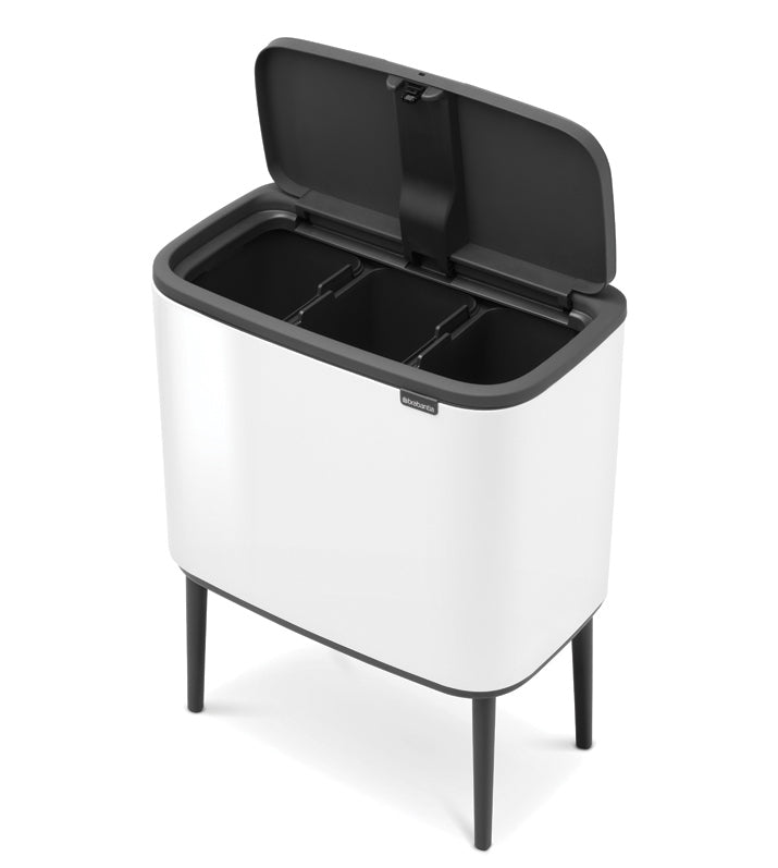 Brabantia Bo Touch 3-Compartment 33L Kitchen Recycling Bin - White