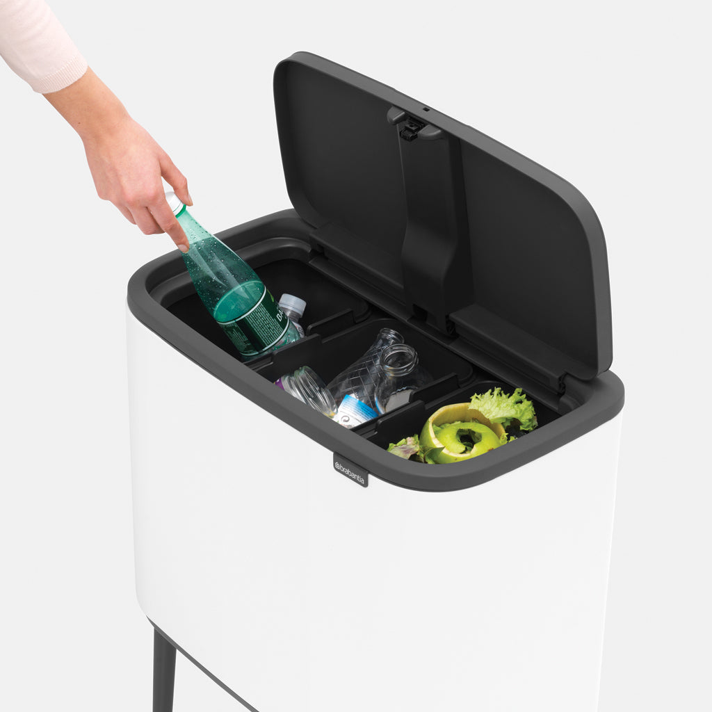 Brabantia Bo Touch 3-Compartment 33L Kitchen Recycling Bin - White