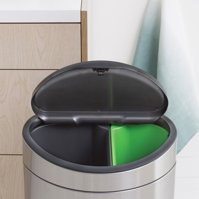 Brabantia Touch 2-Compartment 33L Kitchen Recycling Bin - Matt Steel