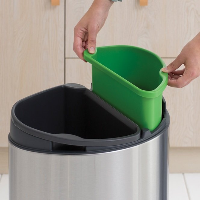 Brabantia Touch 2-Compartment 33L Kitchen Recycling Bin - Matt Steel