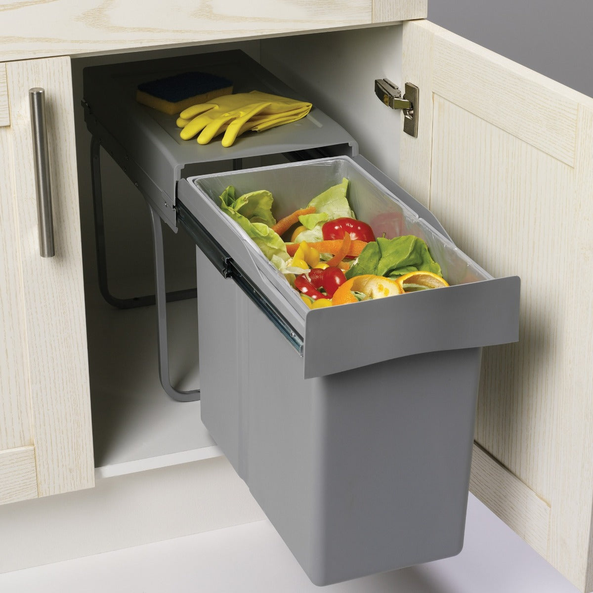 Gollinucci single compartment 30 Litre in-cupboard kitchen bin for 300mm wide hinged door cabinet 224/GL/-GY