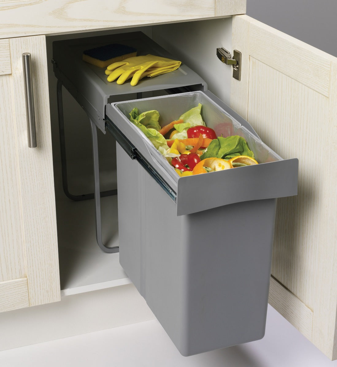 Gollinucci single compartment 40 Litre in-cupboard kitchen bin for 300mm wide hinged door cabinet 294/GL/-GY