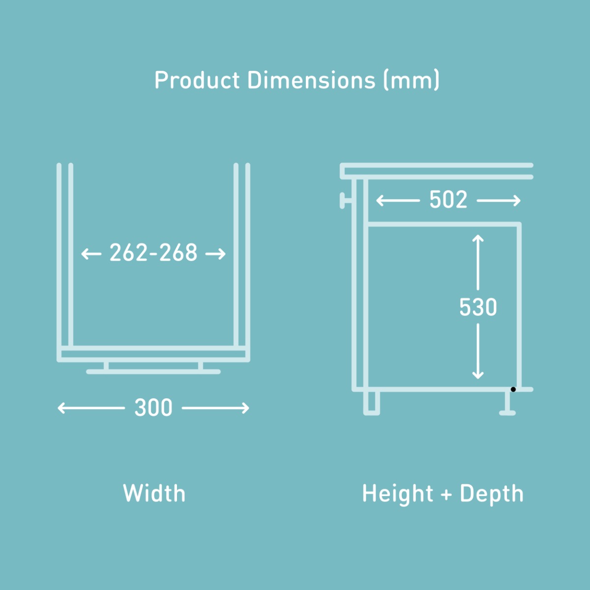 Fitting diagram for the Gollinucci Linea 580 Plus Single Compartment 40L In-cupboard Bin