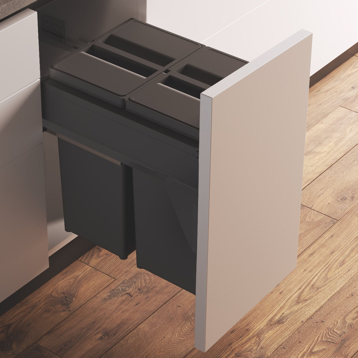 Gollinucci Linea 580 2 compartment 58 Litre in-cupboard kitchen recycling bin in dark grey for 400mm wide cabinet 580/GL/PL/40-GY