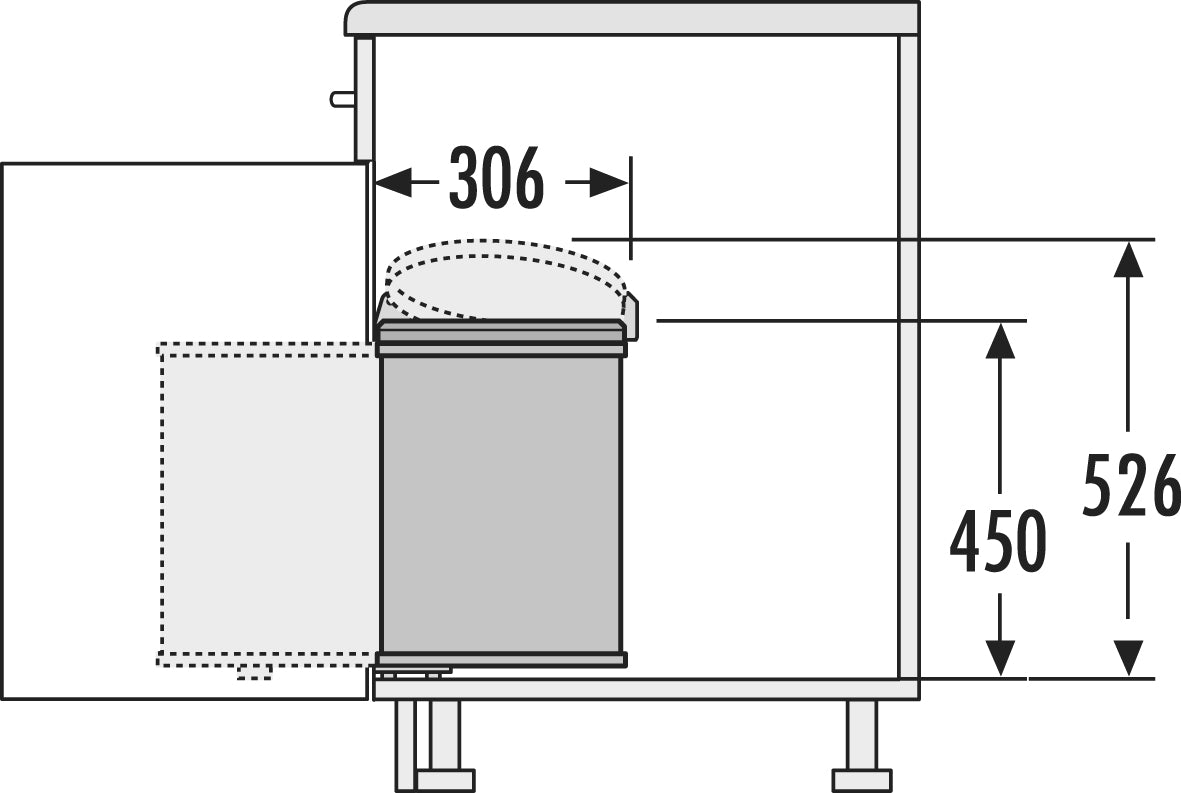 Hailo Big Box Single Compartment 20L Waste Bin: 400mm Door