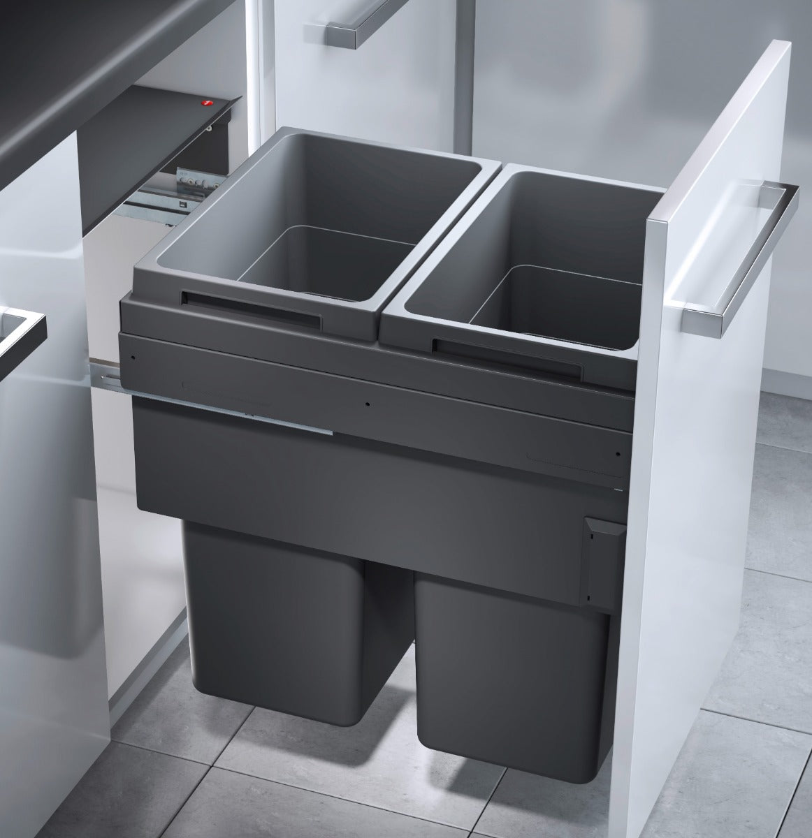 Hailo Euro Cargo 2 compartment 76 Litre in-cupboard kitchen recycling bin in dark grey for 450mm wide cabinet 503.HL70.332