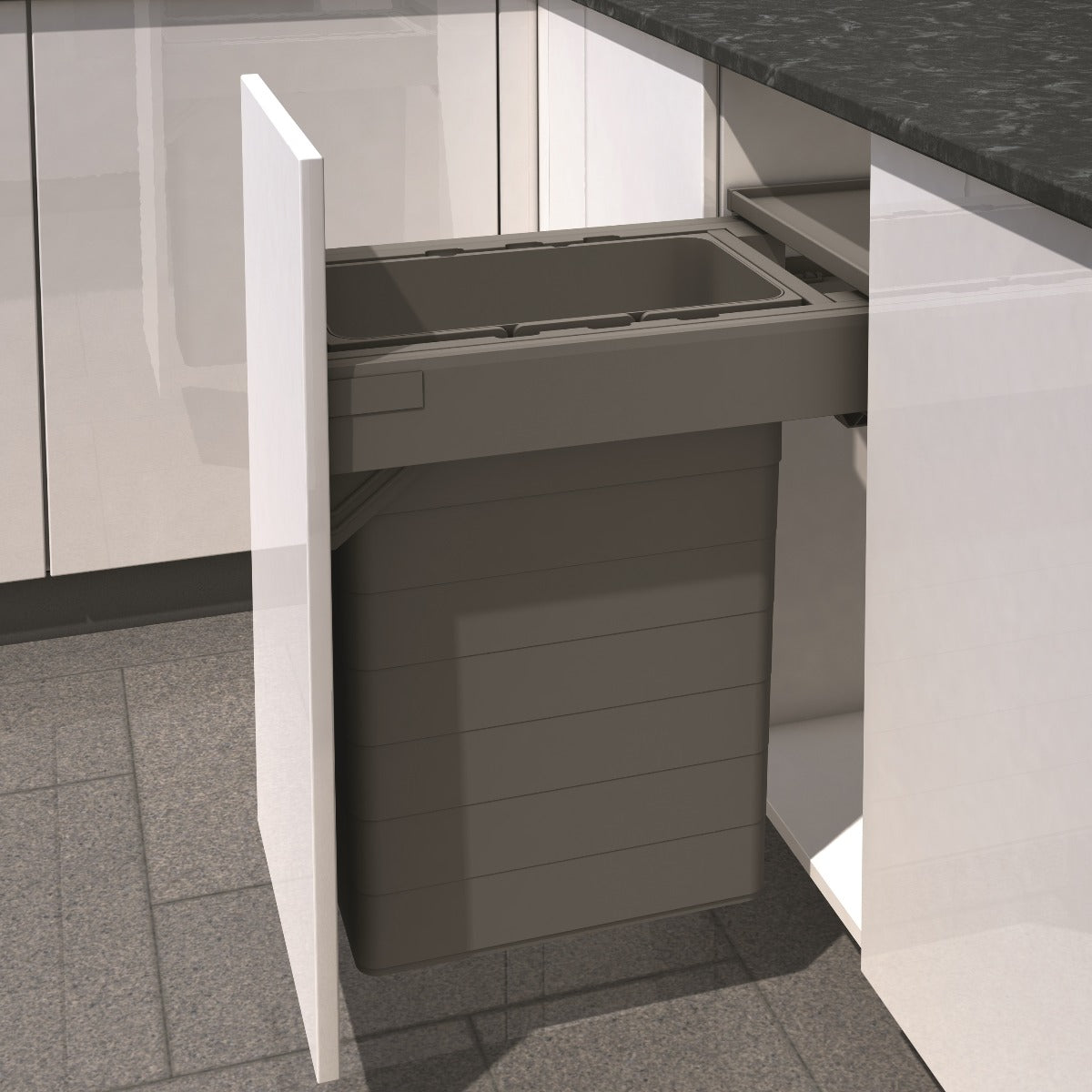 Ninka One2Five single compartment 42 Litre in-cupboard kitchen bin in dark grey for 400mm wide cabinet 551.NK64.593
