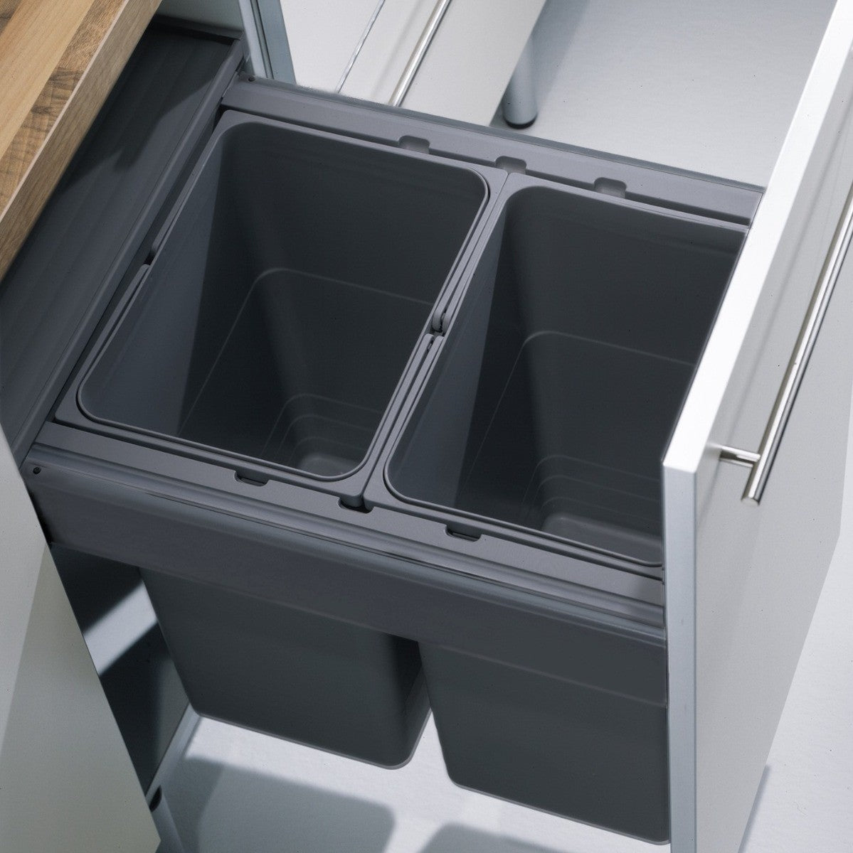 Ninka One2Five 2 compartment 64 Litre in-cupboard kitchen recycling bin in dark grey for 500mm wide cabinet 551.NK64.5064