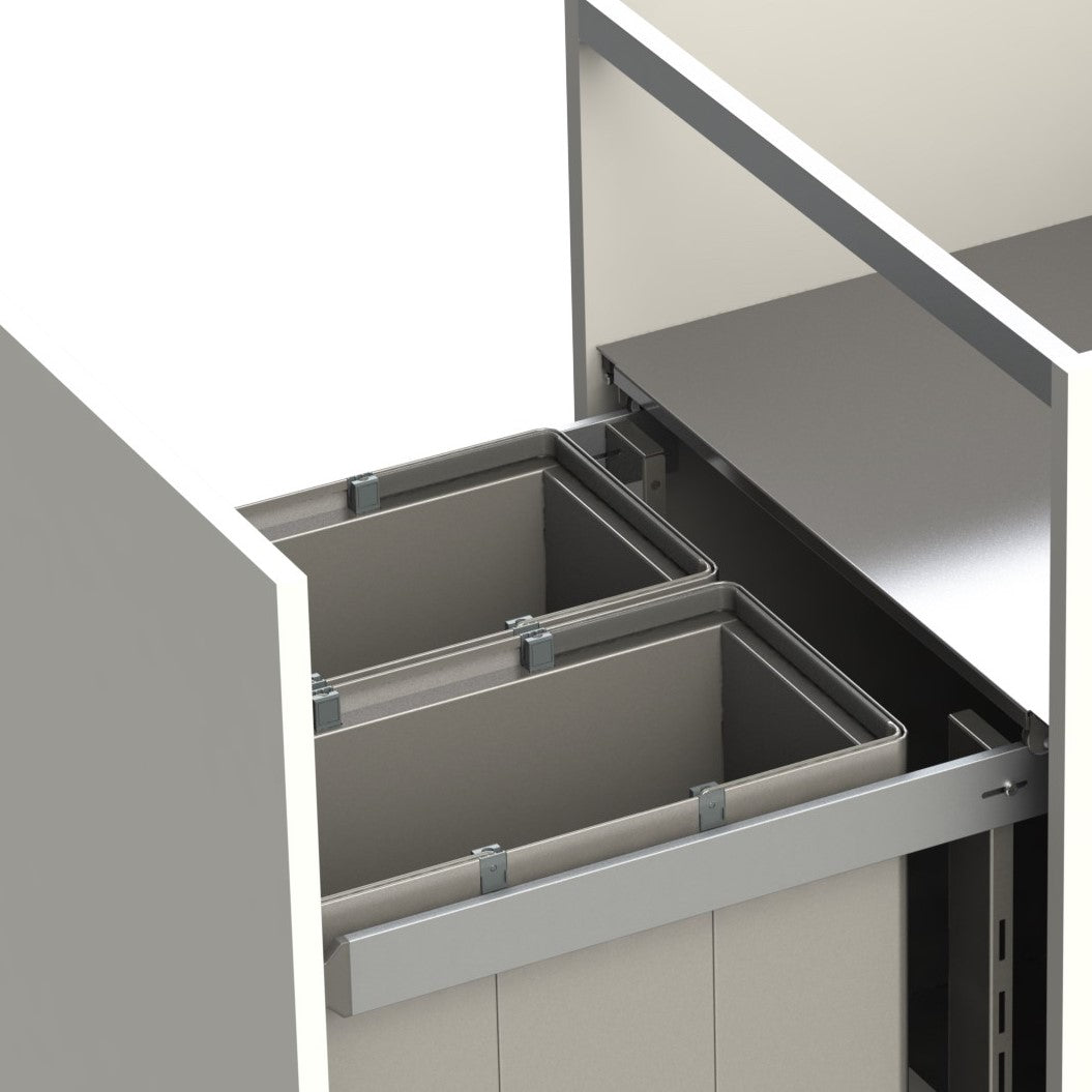 the lid on the Tecnoinox Premium 2-Compartment 70L Recycler in-cupboard bin acts as an odour trap