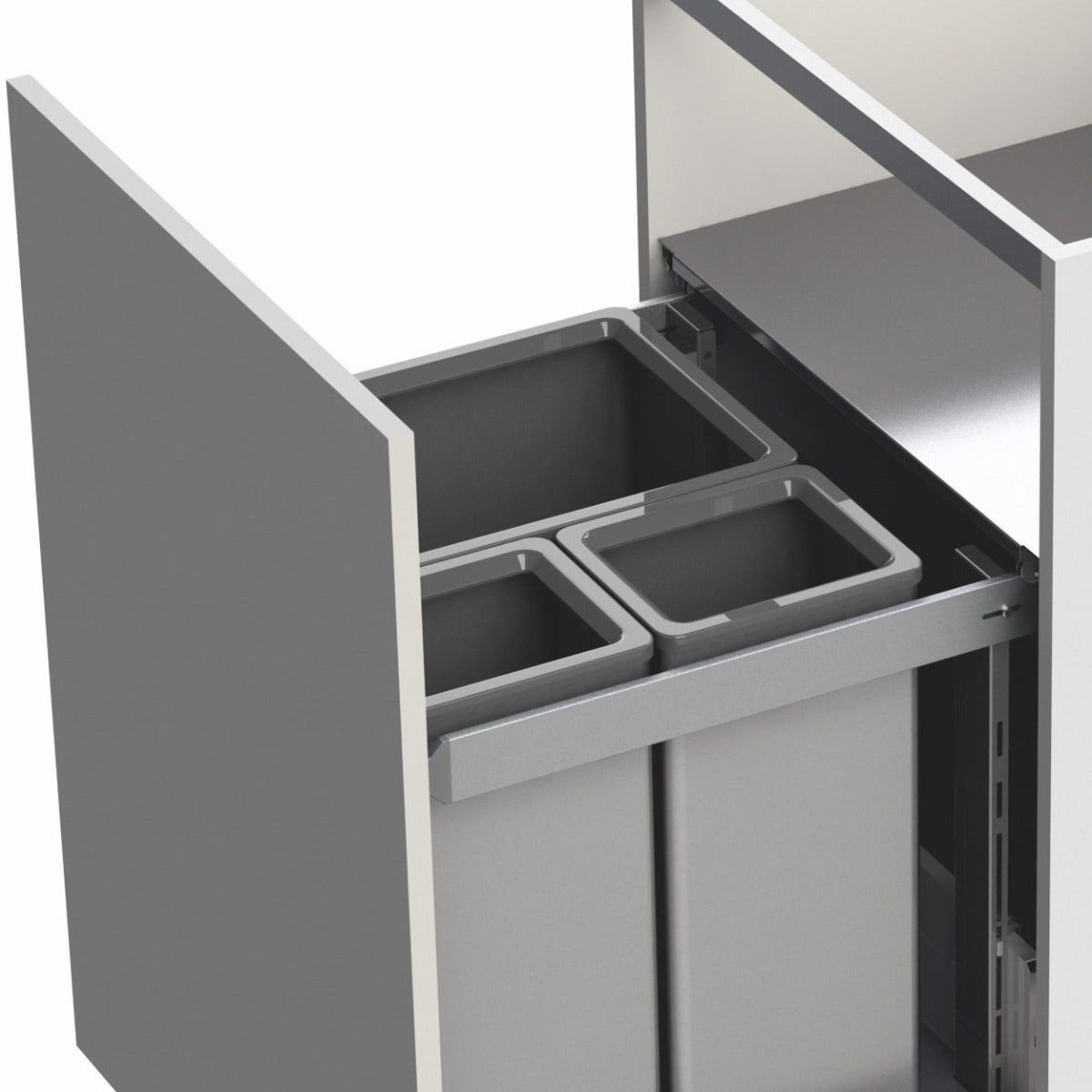 Tecnoinox Premium aluminium 3 compartment 89 Litre in-cupboard kitchen recycling bin in for 600mm wide cabinet LP1.600.89.GR